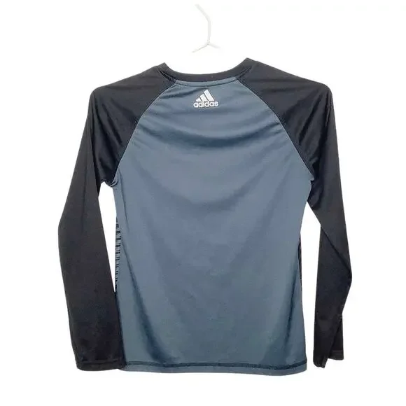 Adidas Black Gray White Long Sleeve Performance Tee Small - Picture 3 of 4